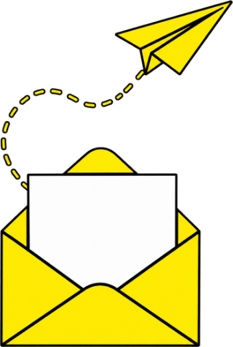 An open envelope with a paper plane rising from it along a dotted route
